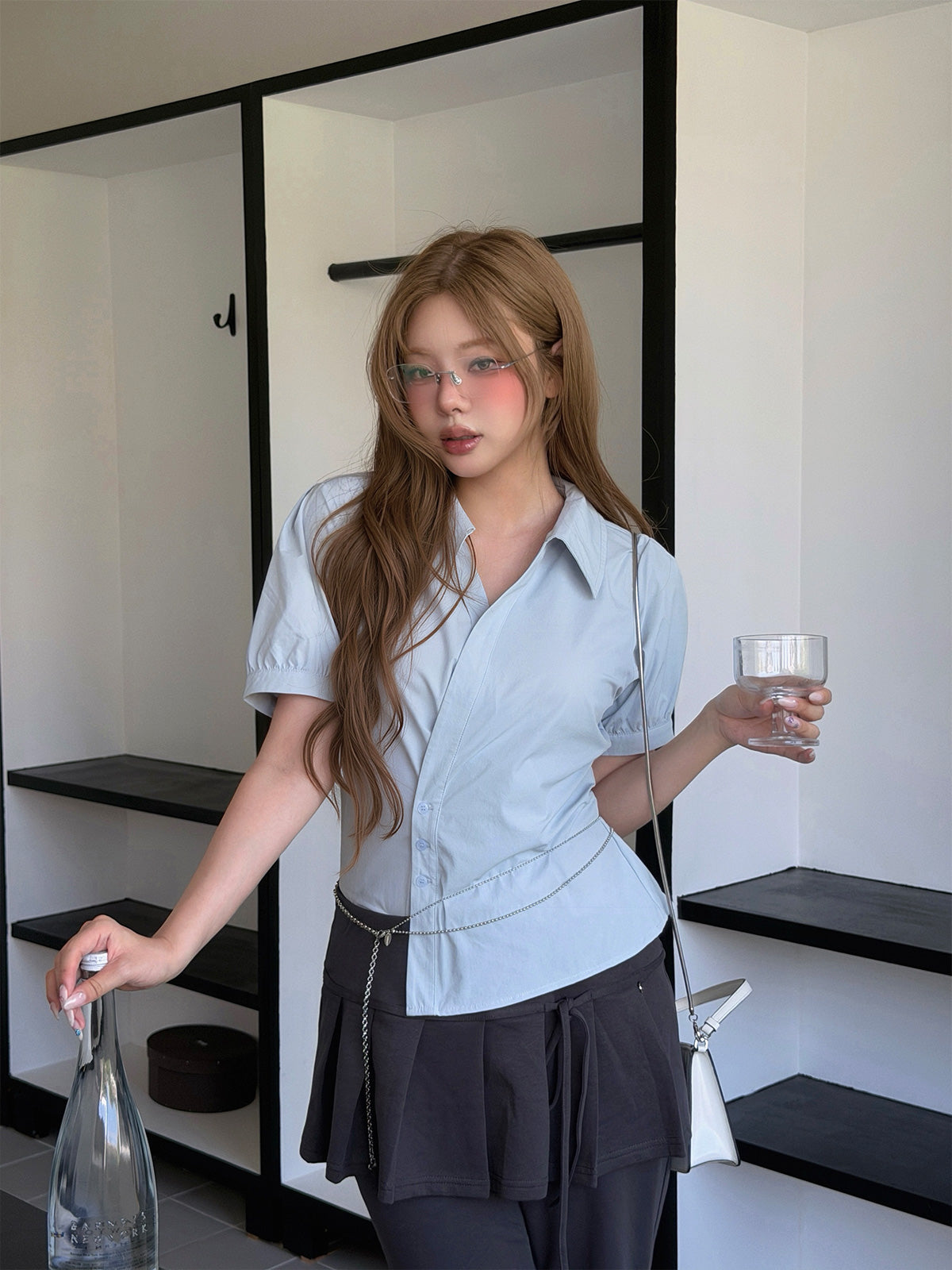 Renbe pleats layered banding long pants