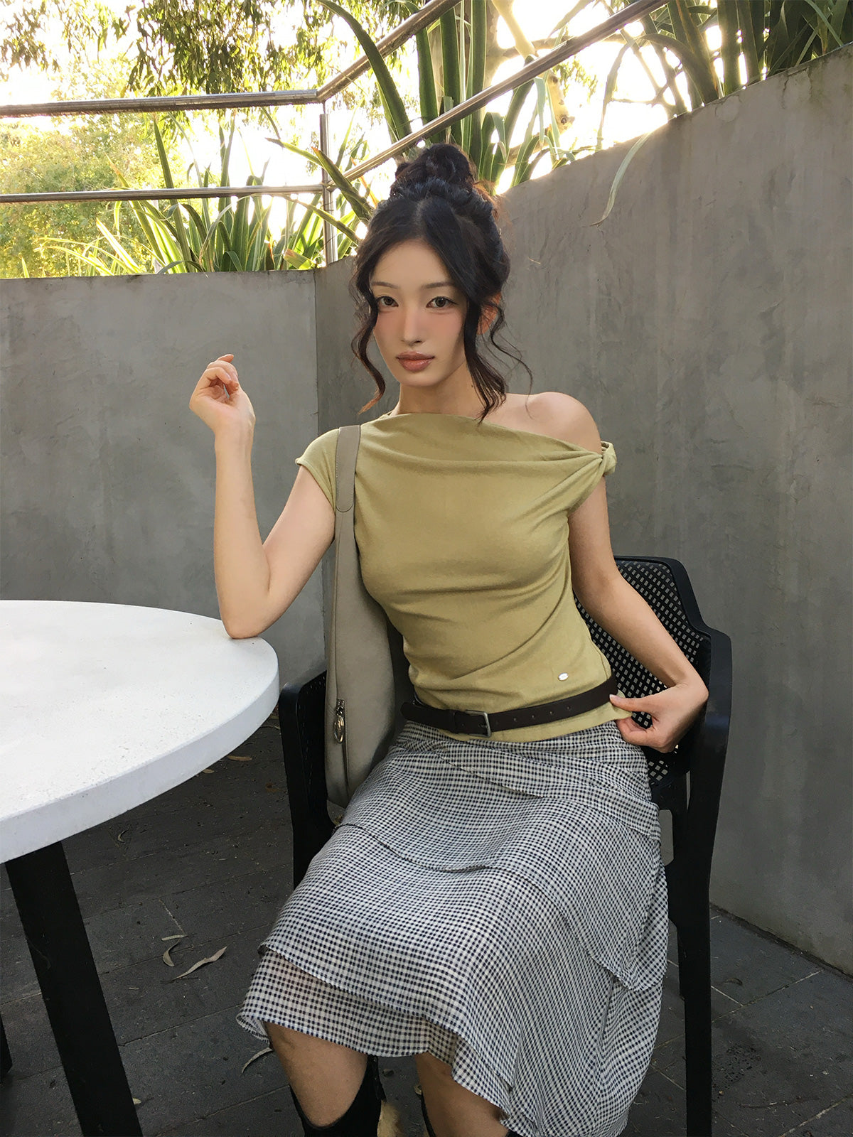 Mete Twisted Asymmetrical Off-Shoulder T-Shirt