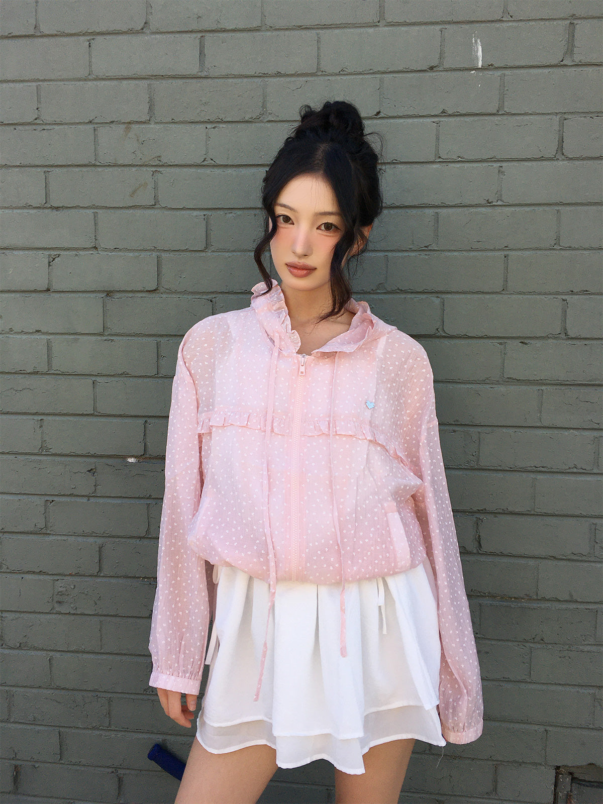 Tieon frill lace hood wind jumper