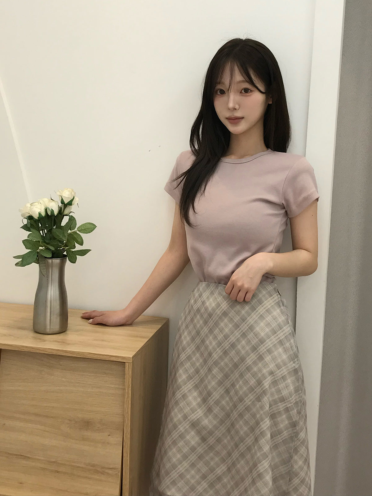 Mush格纹中长半身裙
