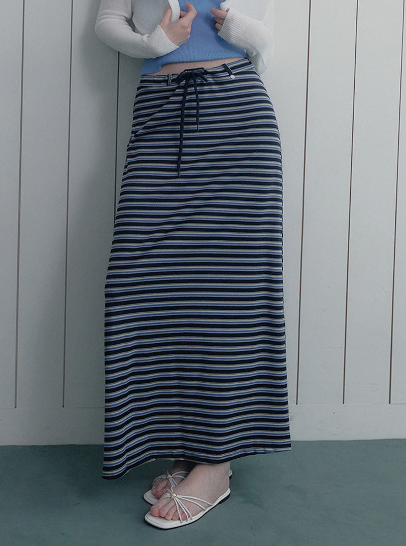 Inble contrast stripe banding long skirt