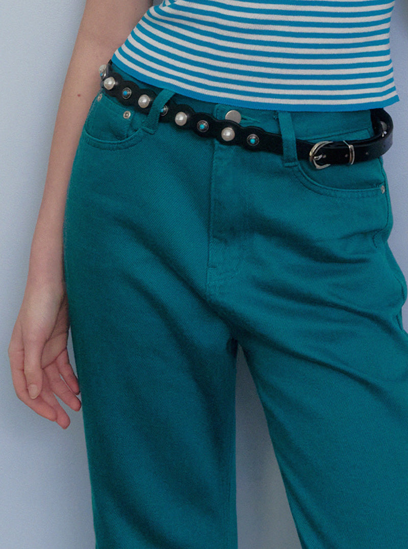 Leten pearl mix leather belt