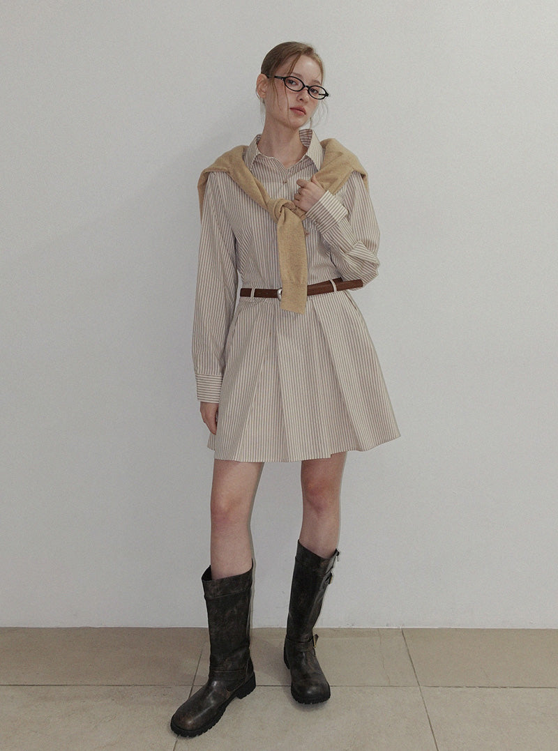Perto stripe shirt mini dress (belt set)