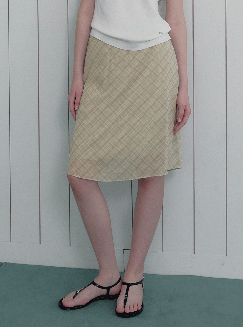 Deotz check banding midi skirt