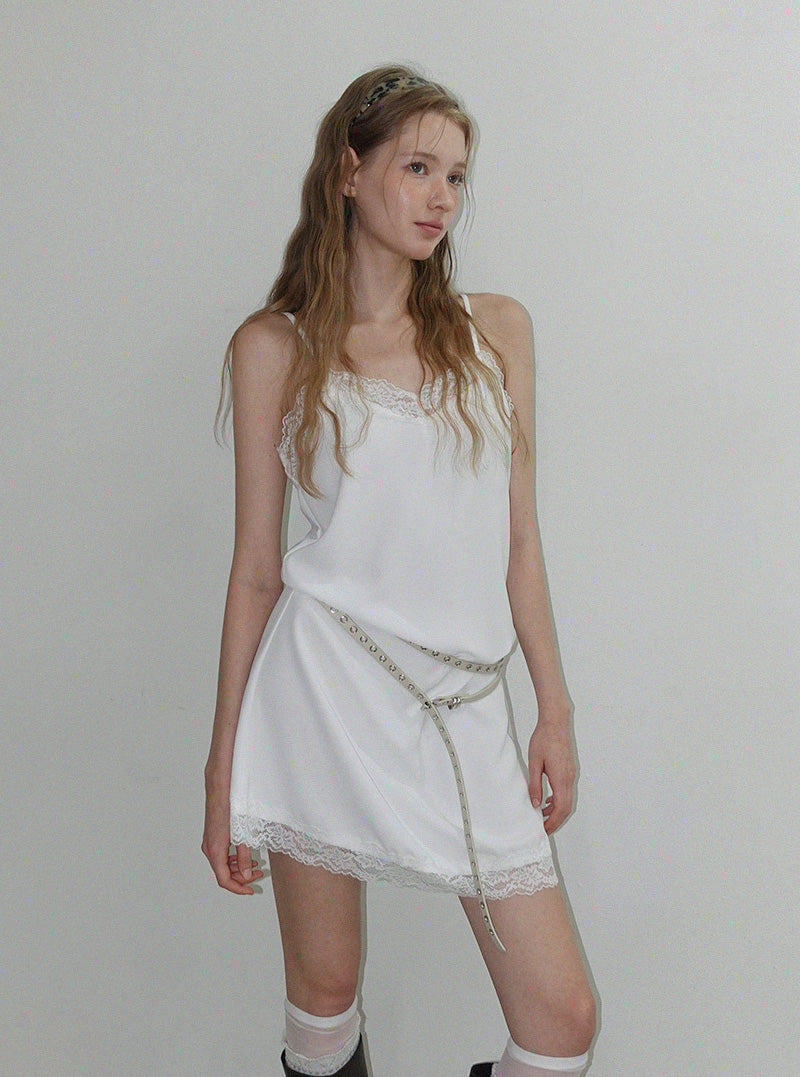Cullin lace satin sleeveless mini dress