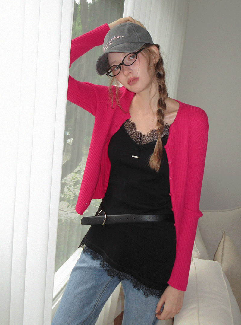 Zenta button ribbed long sleeve cardigan