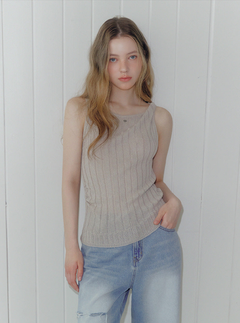 Pken unbalanced twisted knit sleeveless