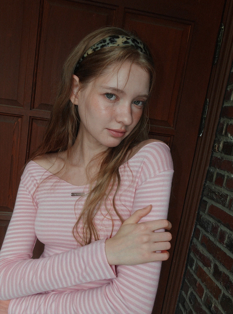 Mayo stripe V-neck long sleeve T-shirt