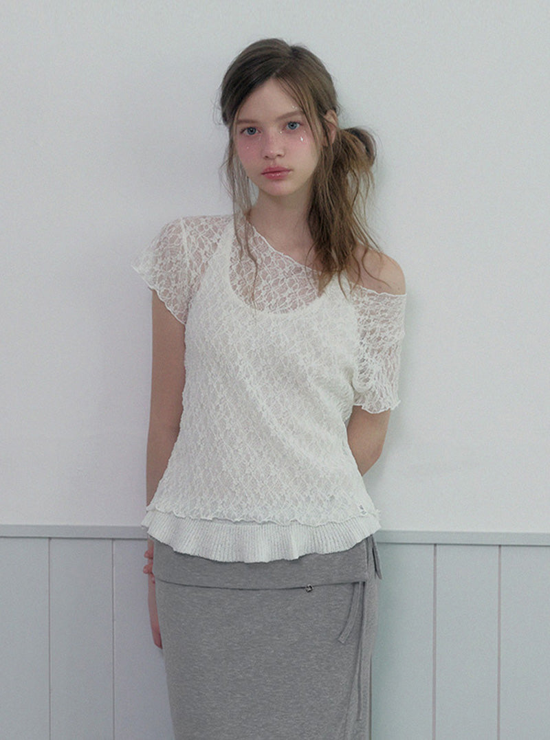 Tuti see-through lace short sleeve t-shirt