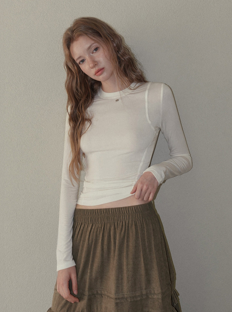 Gat panel round neck long sleeve T-shirt
