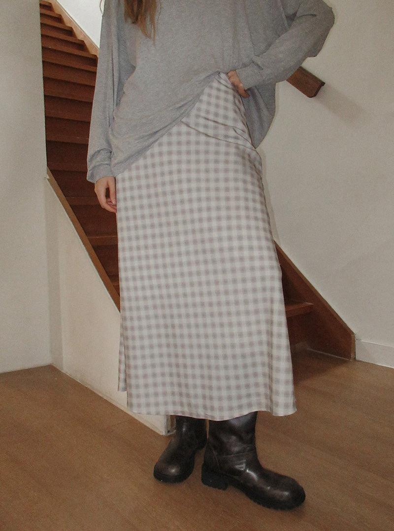 Kemil check long skirt