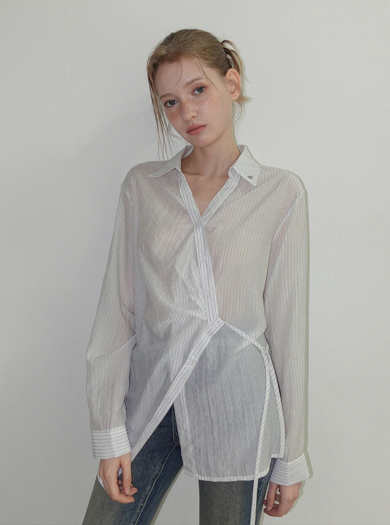 Buti stripe asymmetric long sleeve shirt