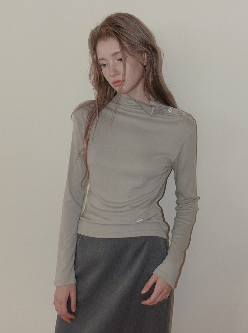 Hate button mock neck long sleeve T-shirt
