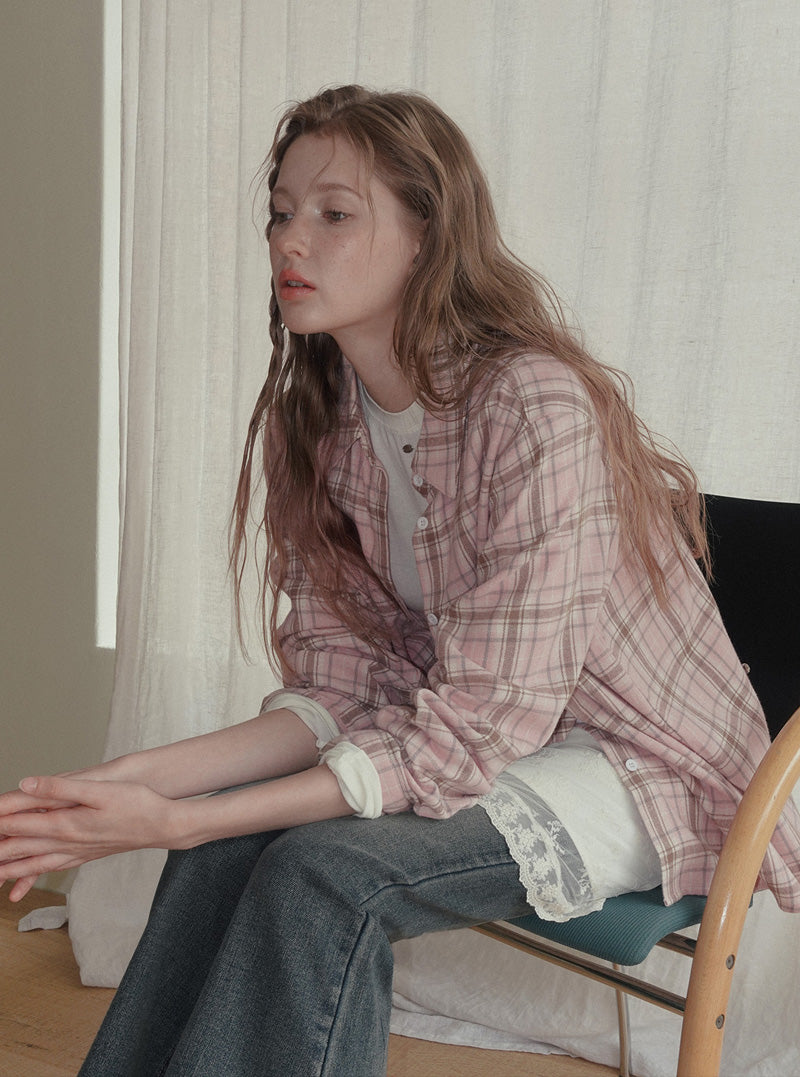 Real check oversized long sleeve shirt