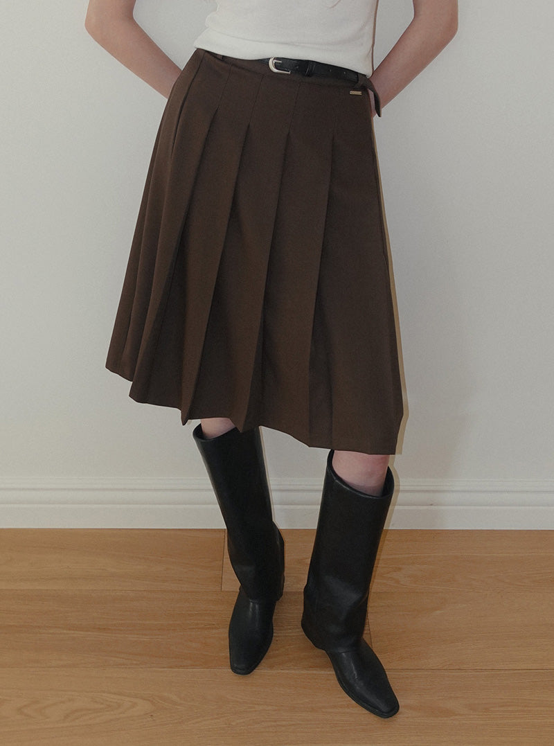 Imel pintuck pleated midi skirt (belt set)