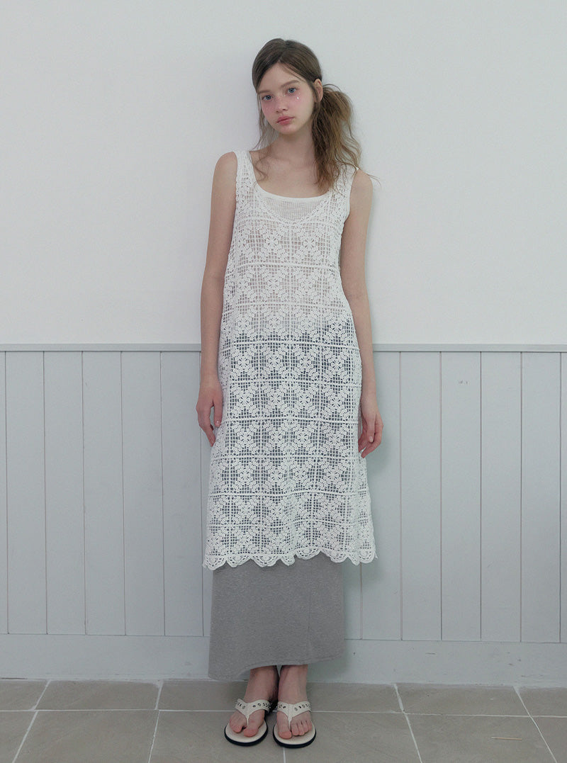 Bolu natural punching sleeveless long dress