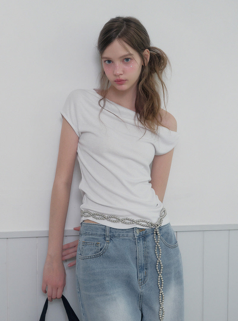 Mete Twisted Asymmetrical Off-Shoulder T-Shirt