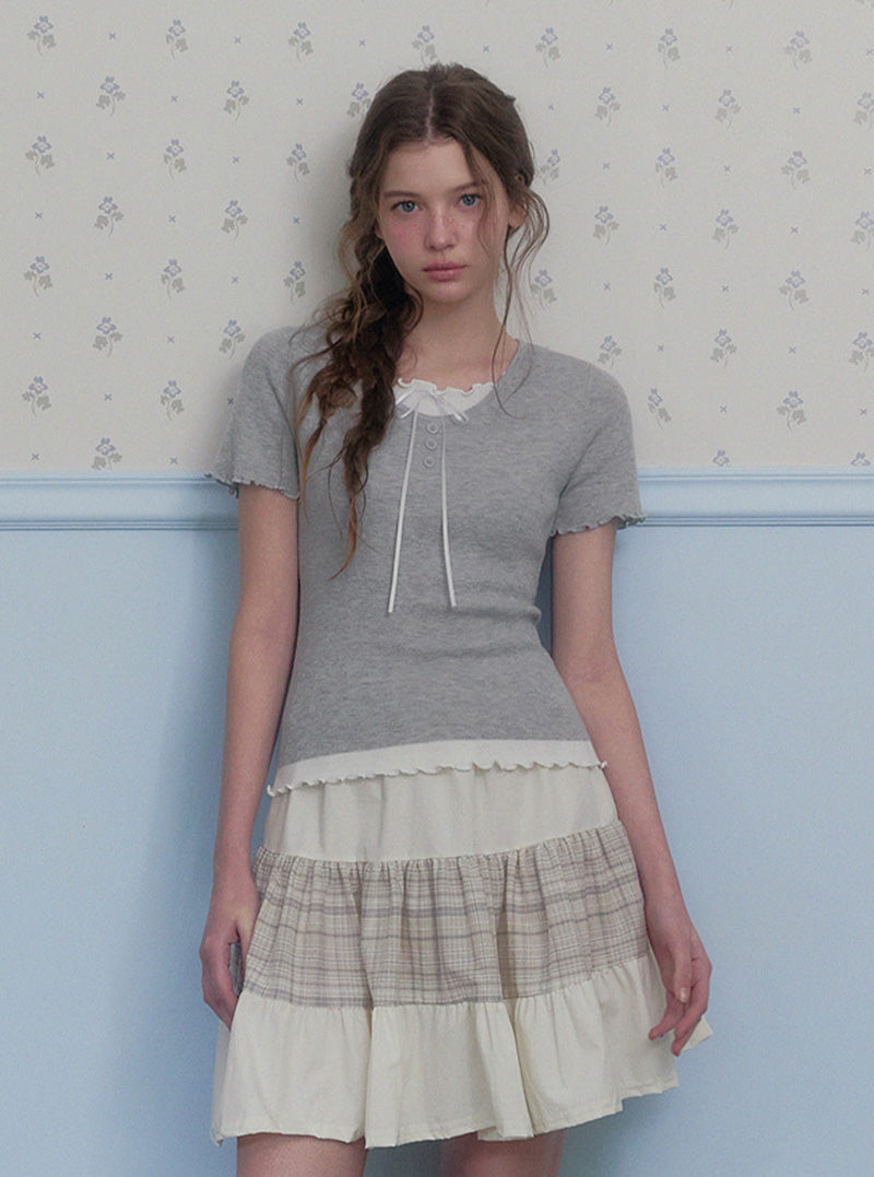 Bette ribbon contrast layered short sleeve knit