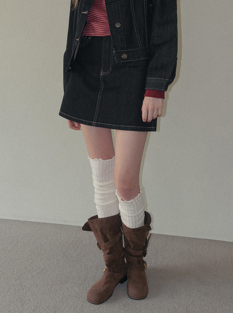 Tudin stitch denim mini skirt