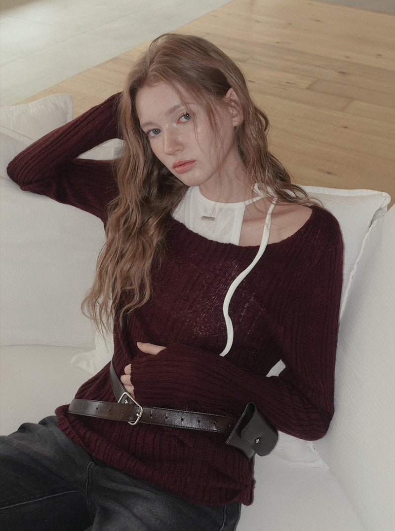 Repco see-through boat neck long sleeve knit