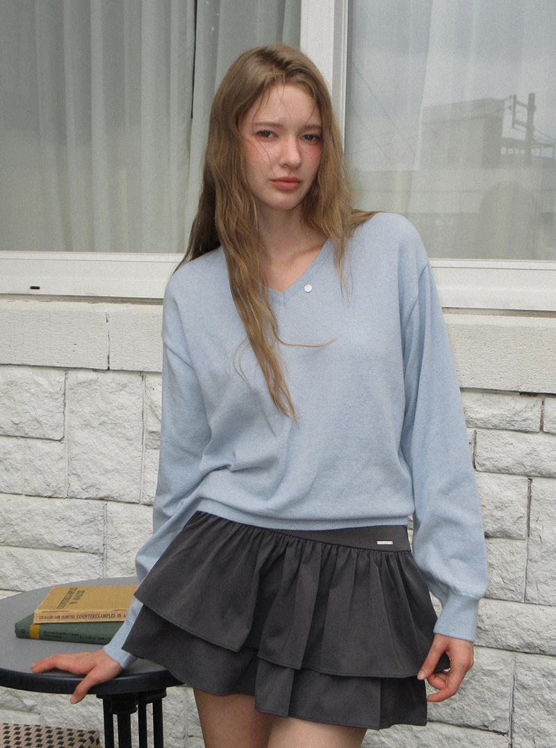 Dallot basic V-neck long sleeve knit