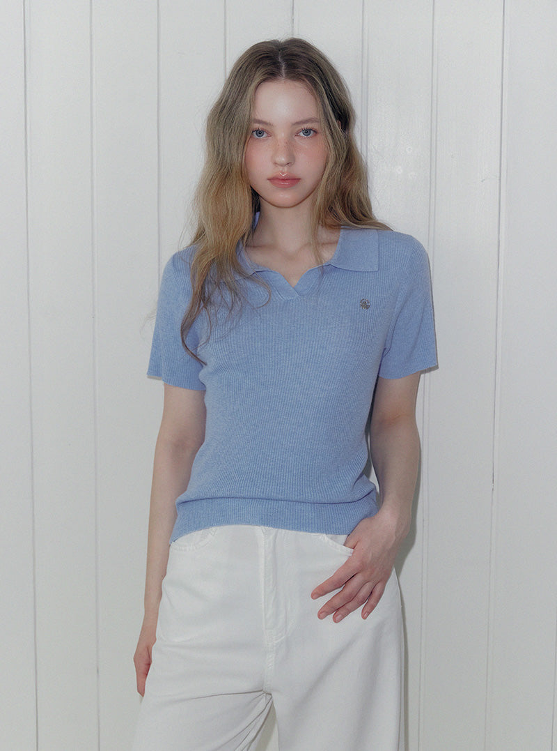 Rildin open collar short sleeve knit