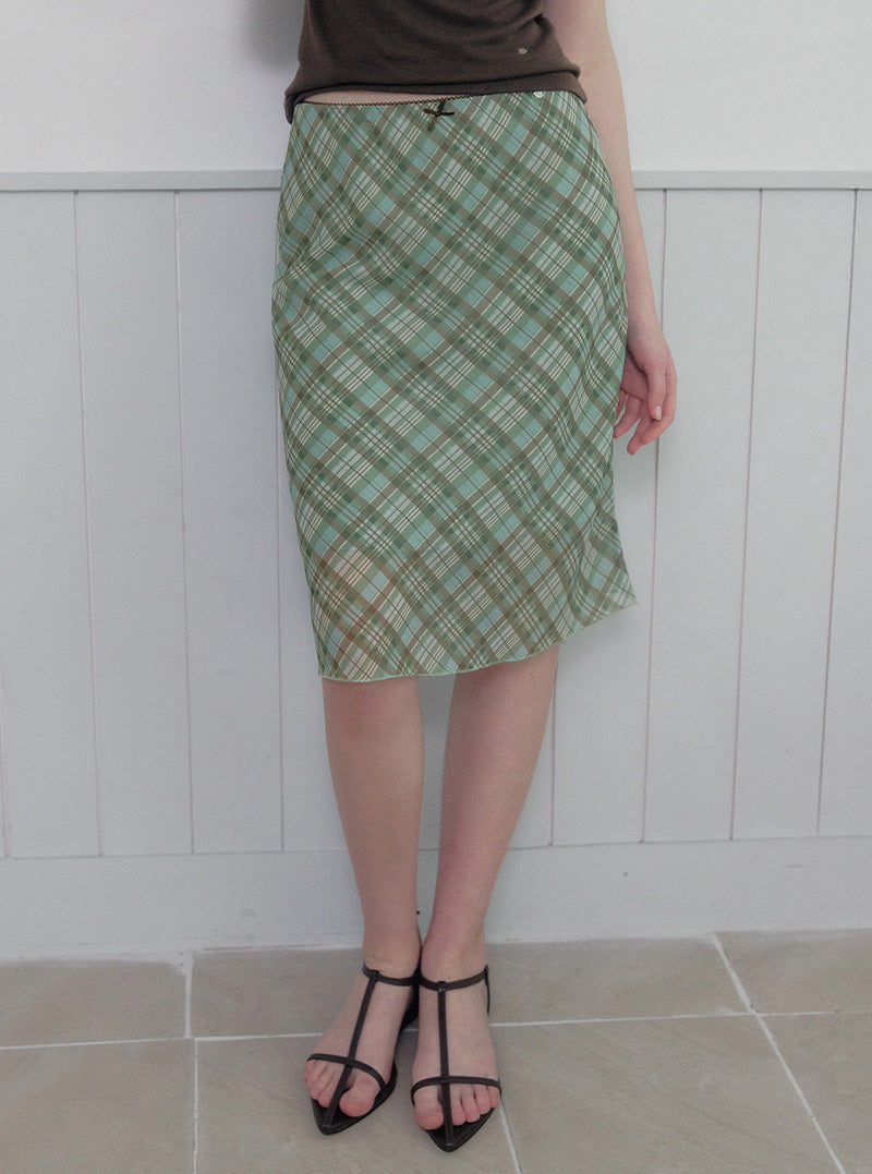 Mika check banding midi skirt