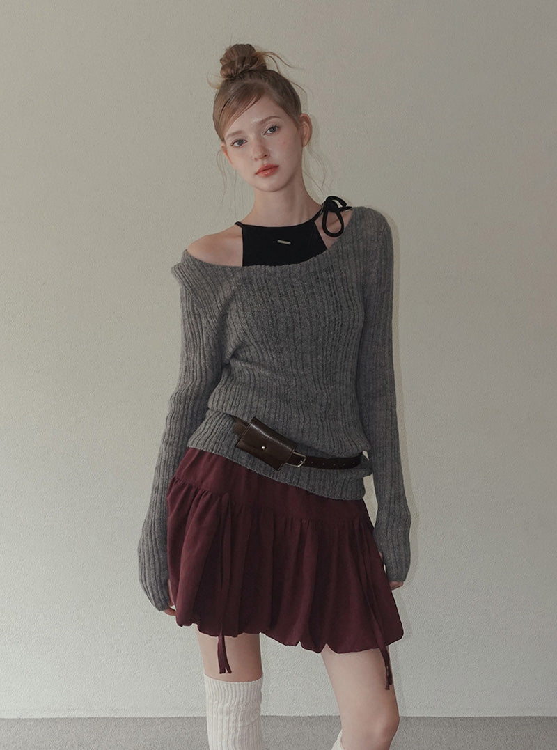 Kindil suede strap tiered mini skirt