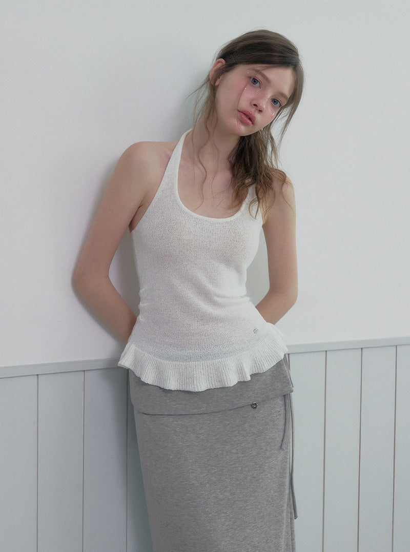 Cheite halterneck knit frill sleeveless