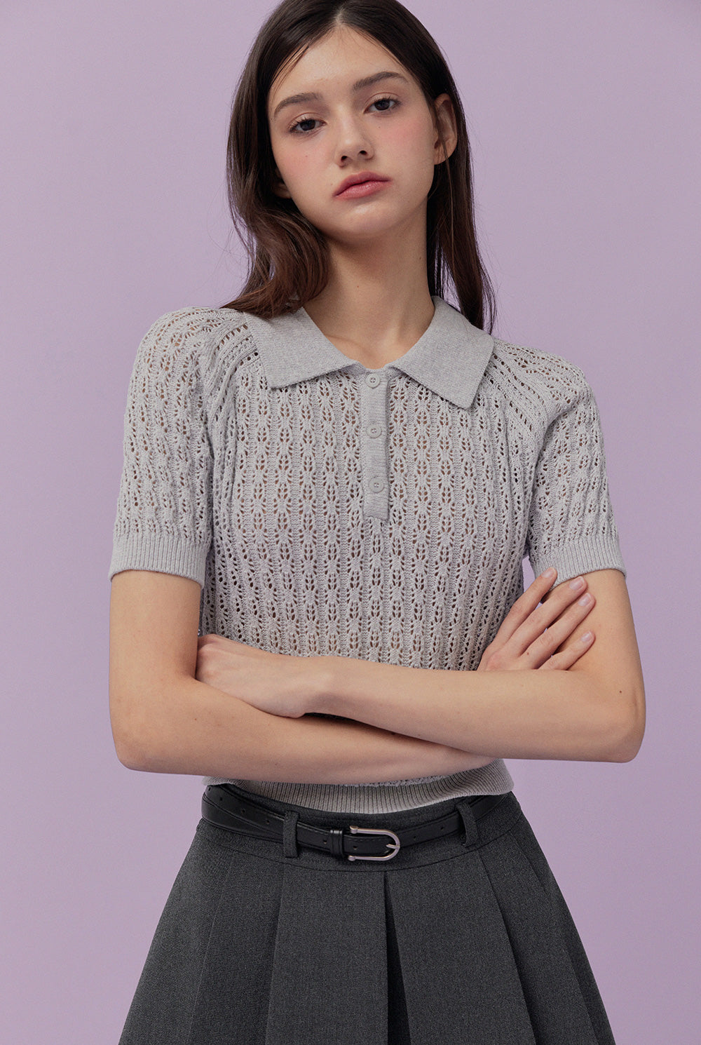 Risael Punching Collar Short-Sleeve Knit