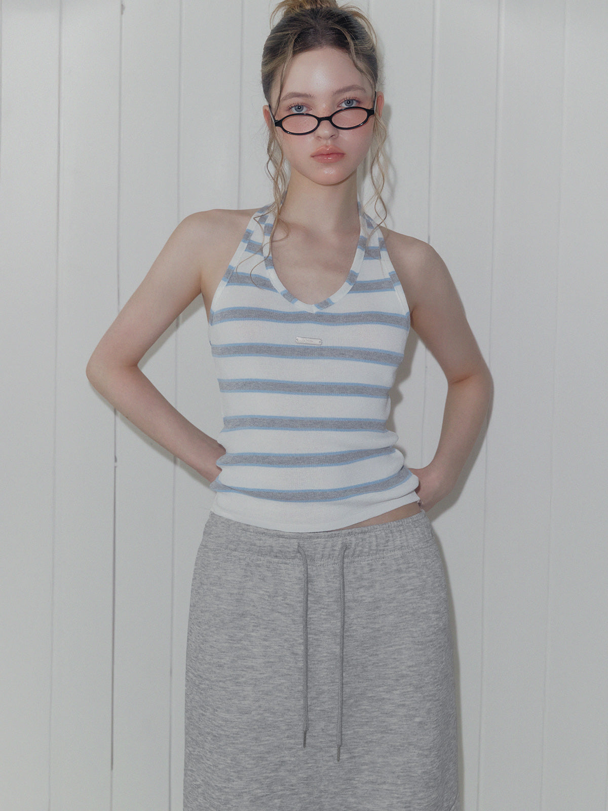 Heron contrast stripe halter knit sleeveless
