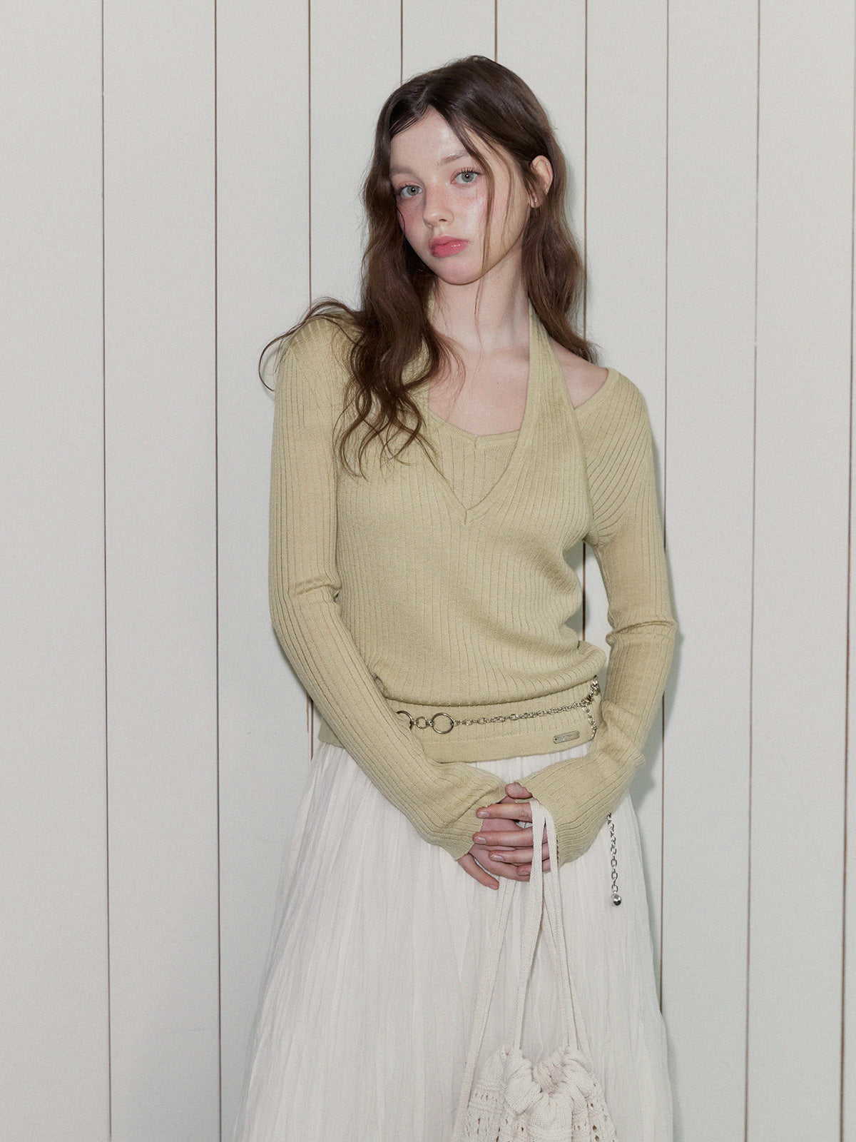TSNUT Halter-Neck Layered Knit Top