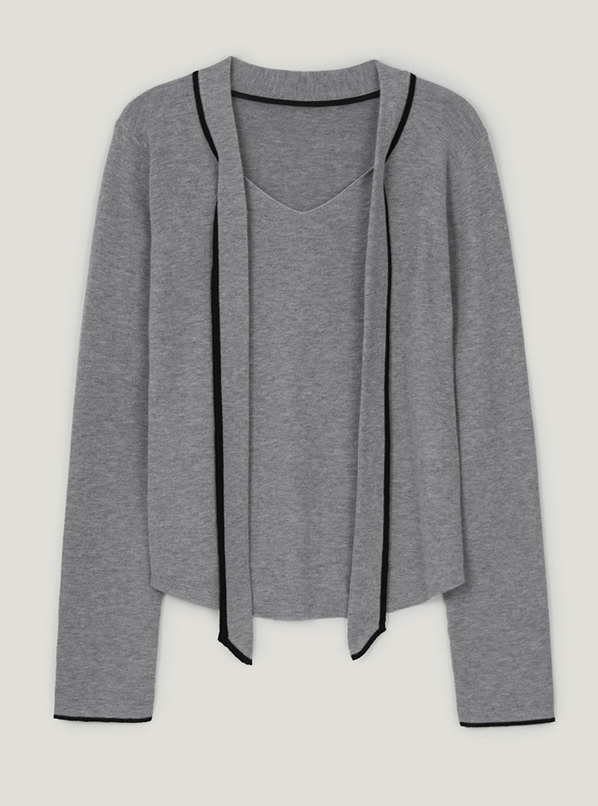 TWEE Poril contrast tie long sleeve knit | Gray product-only view