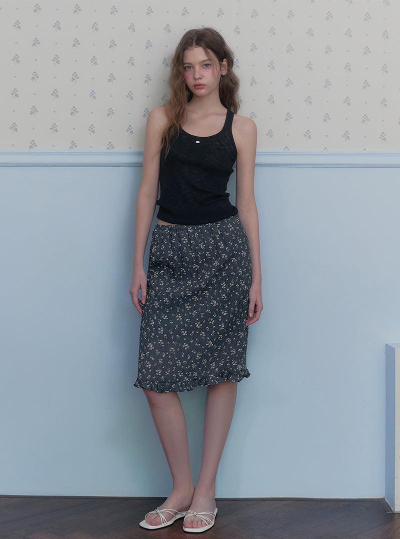 Lundi flower wrinkle midi skirt