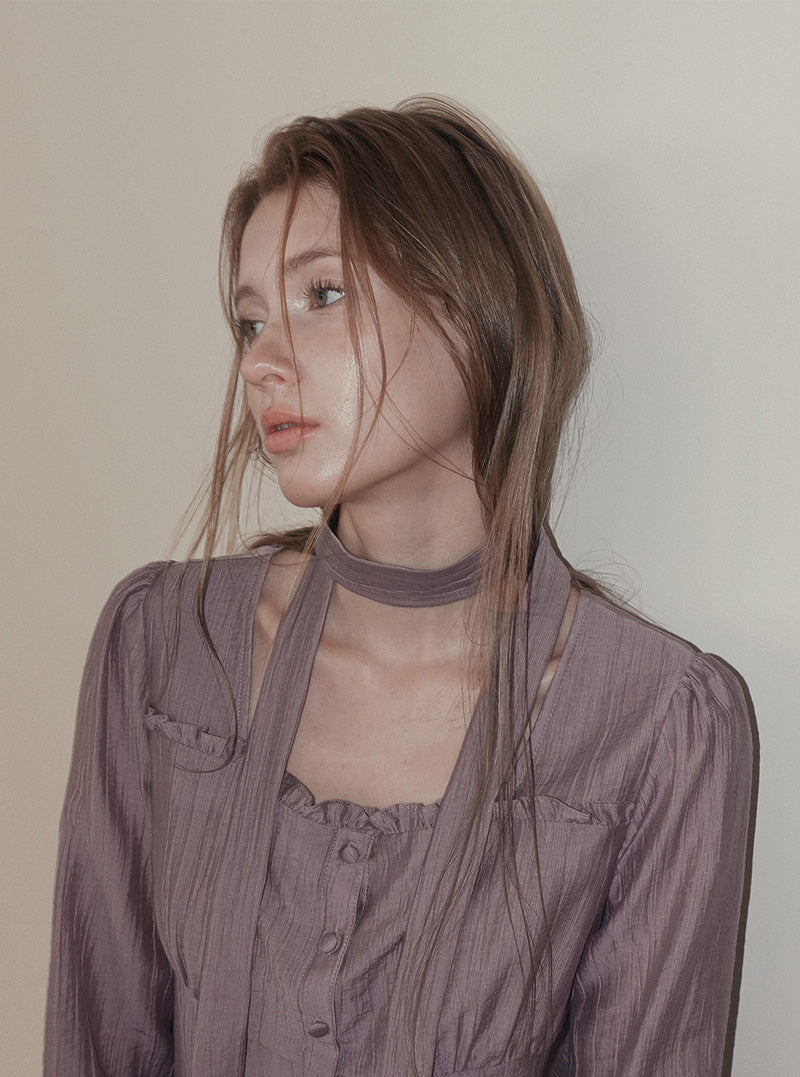 Etis square neck frill long sleeve blouse (strap set)