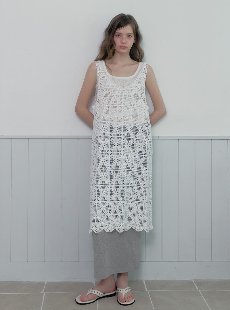 Bolu natural punching sleeveless long dress
