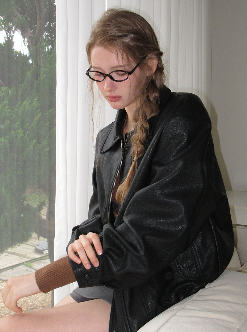 Rovv loose-fit leather long sleeve blouson jumper