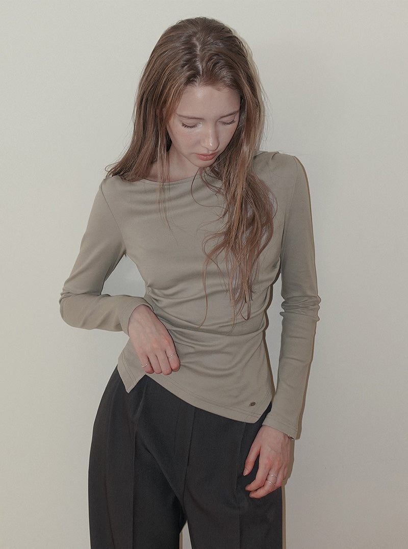Siter asymmetrical shirring long sleeve T-shirt