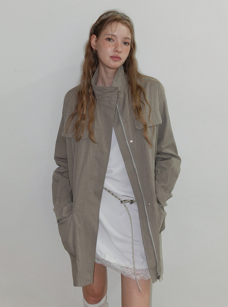 Ret pocket high-neck half field jacket