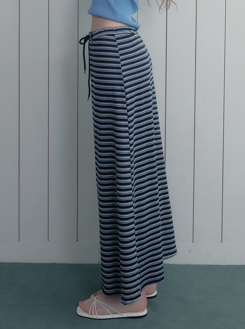 Inble contrast stripe banding long skirt