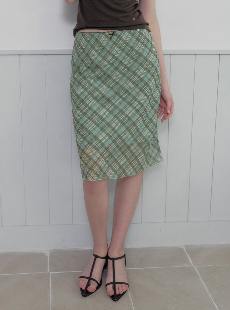 Mika check banding midi skirt