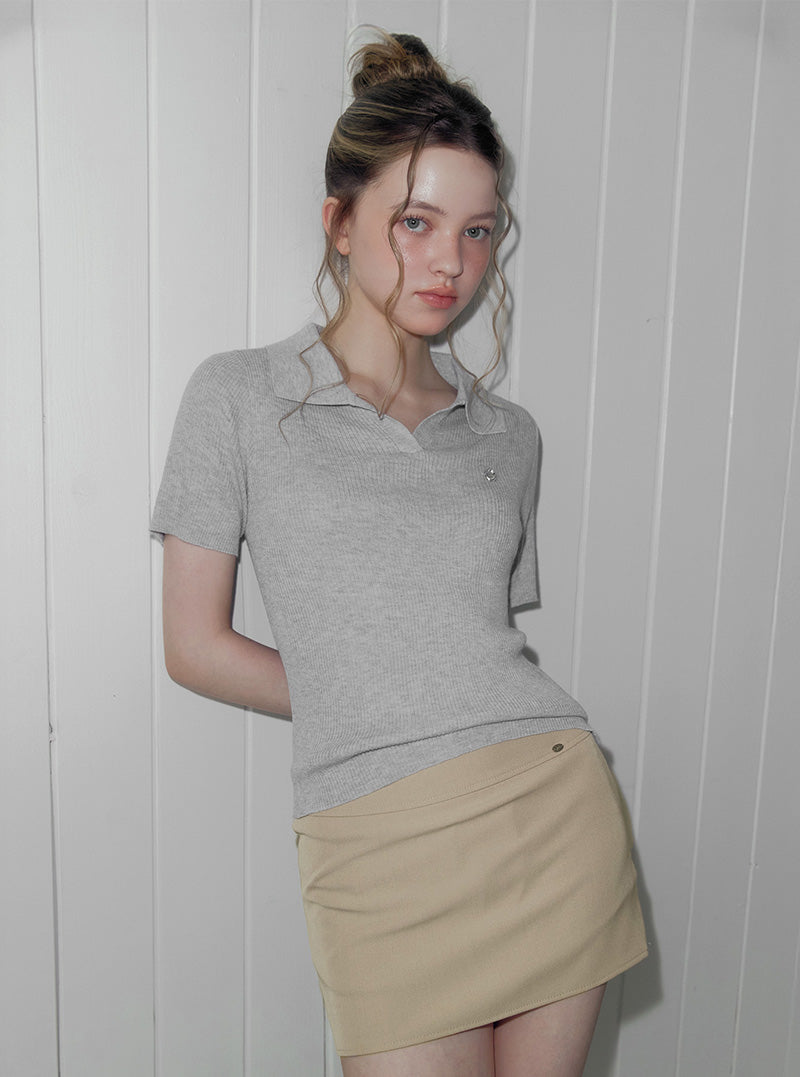 Rildin open collar short sleeve knit