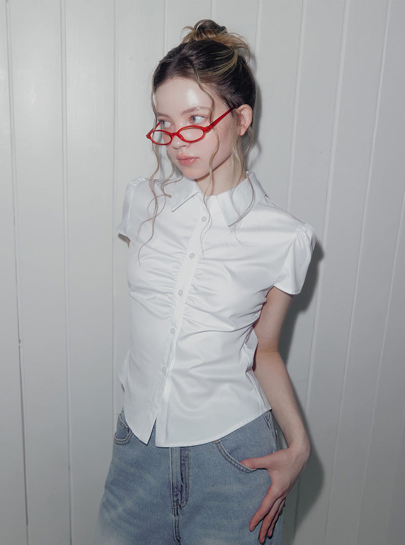 Uple shirring collar short sleeve blouse