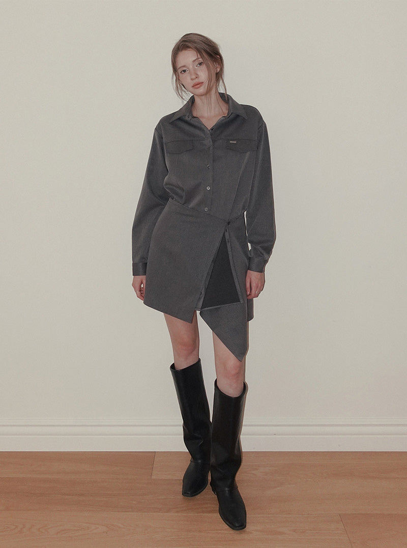 Rink collar shirt dress wrap skirt set
