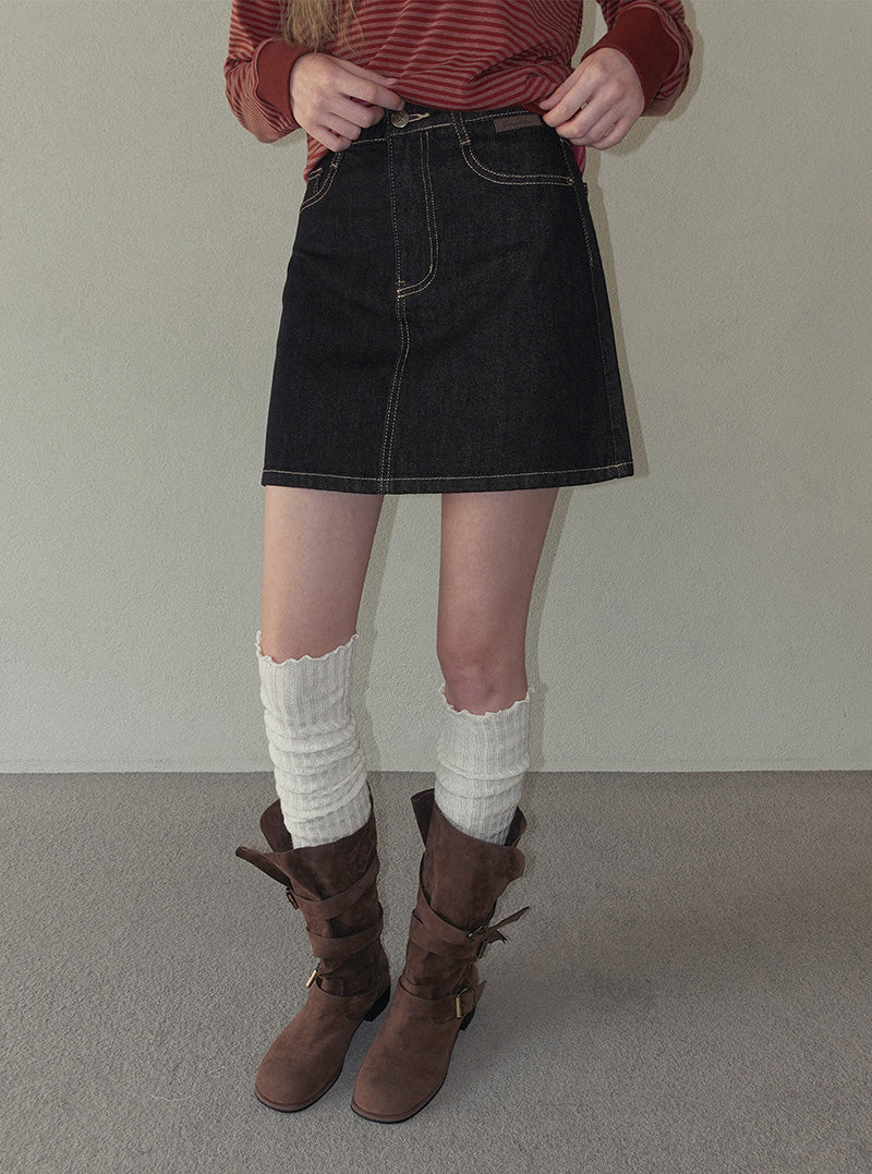 Tudin stitch denim mini skirt