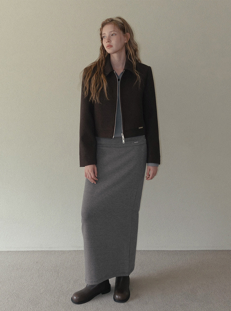 Deit collar zipper cropped jacket