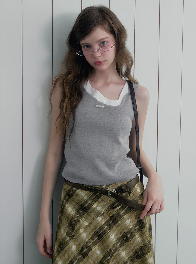 Dewz unbalance neck knit sleeveless