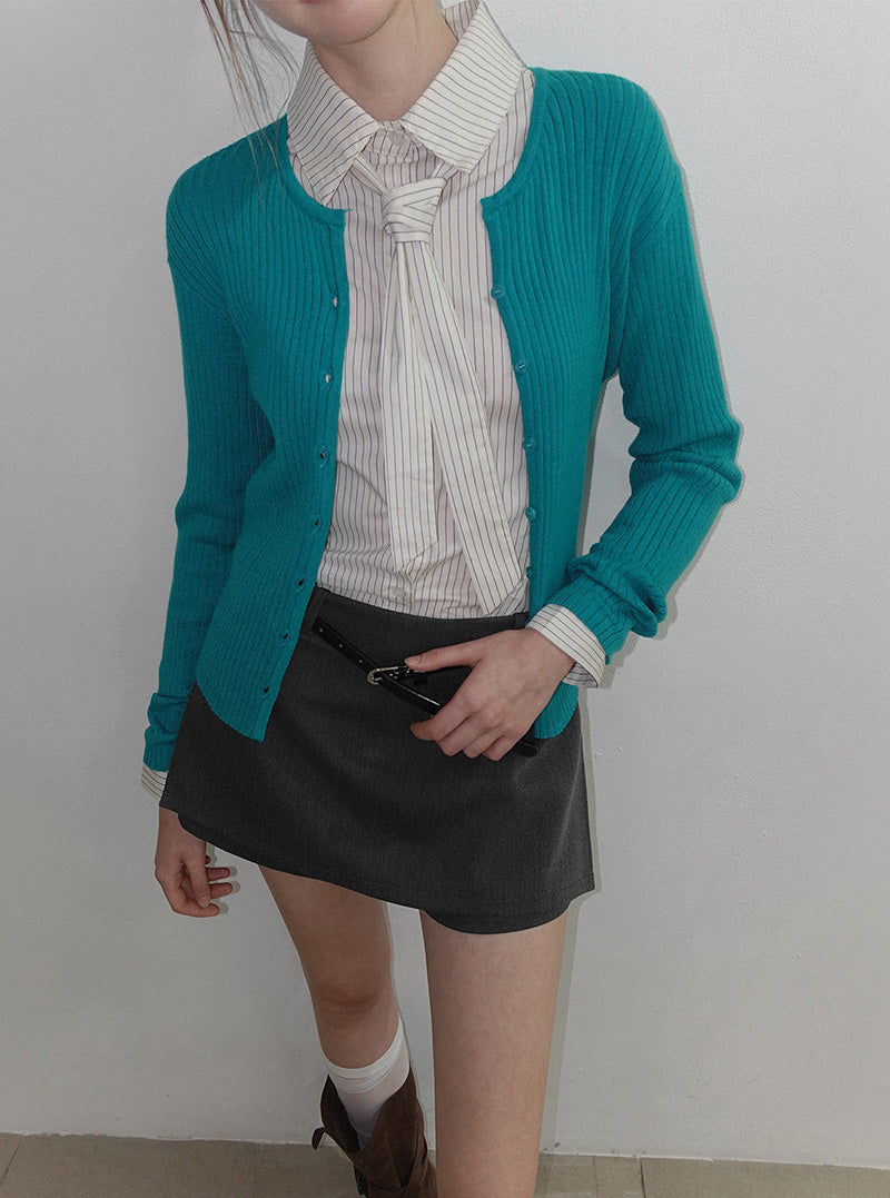 Zenta button ribbed long sleeve cardigan