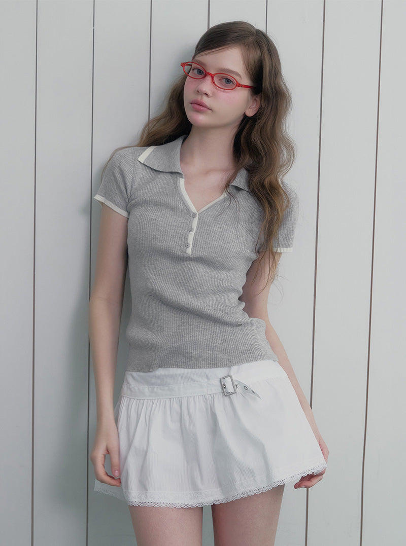Cellun contrast collar short sleeve knit