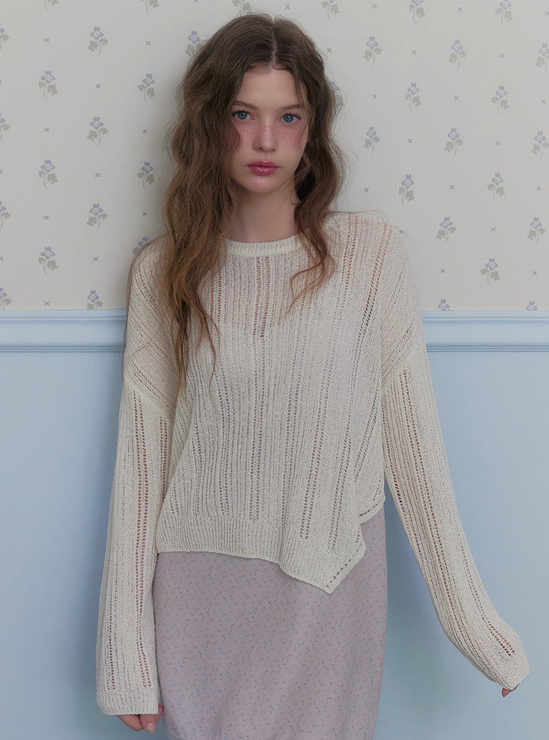 Thunder unbalance slit long sleeve knit